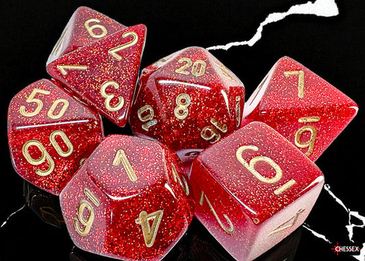 Chessex Mega-Hedral Dice Set: Glitter Ruby/Gold (7)
