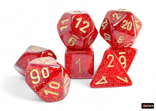 Chessex Mega-Hedral Dice Set: Glitter Ruby/Gold (7)