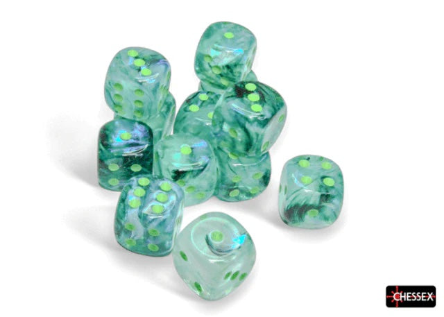 Chessex 16mm d6 Set: Borealis Luminary - Kelp w/Light Green (12)