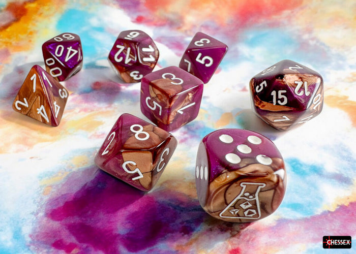 Chessex Lab Series 9 Dice Set: Gemini - Copper-Purple/white (7 + Bonus Die)
