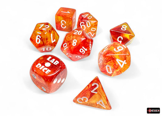 Chessex Lab Series 9 Dice Set: Nebula Luminary - Molten/white (7 + Bonus Die)