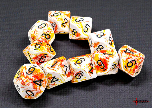 Chessex d10 Set: Brush - Sunrise/black (10)
