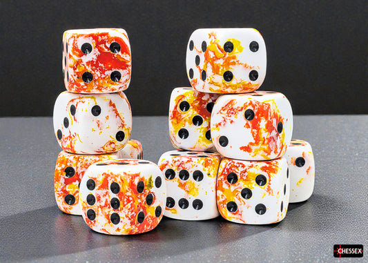Chessex 16mm d6 Set: Brush - Sunrise/black (12)