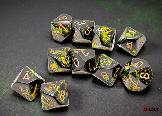 Chessex d10 Set: Brush - Deep Forest/gold (10)