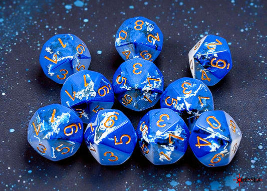 Chessex d10 Set: Brush - Wavebreak/gold (10)