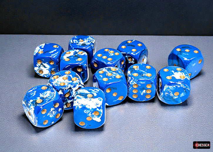 Chessex 16mm d6 Set: Brush - Wavebreak/gold (12)