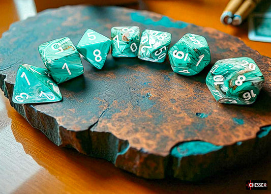 Chessex Mega-Hedral Dice Set: Marble Oxi-Copper/White (7)