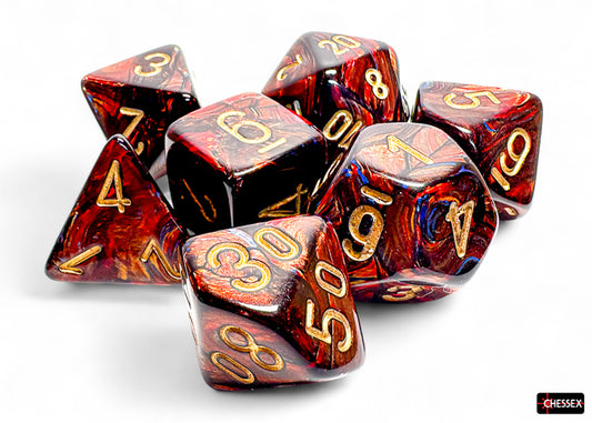 Chessex Mega-Hedral Dice Set: Scarab Blue-Blood/Gold (7)