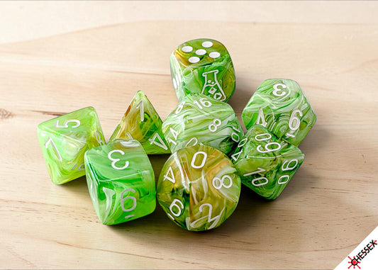 Chessex Lab Dice 10 Set: Marble - Sour Green/white (8)