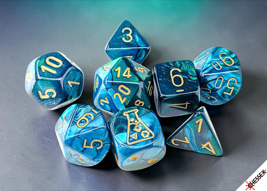Chessex Lab Dice 10 Set: Gemini - Green-Teal/gold (8)