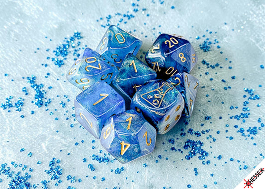 Chessex Lab Dice 10 Set: Shimmer - Aqueos/Gold (8)