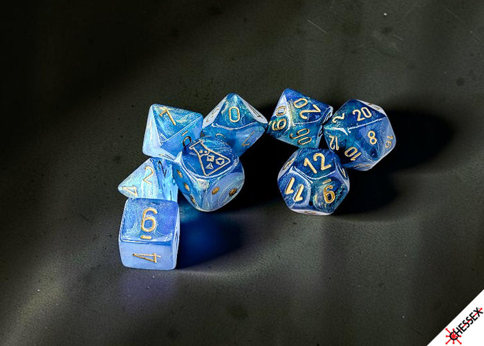 Chessex Lab Dice 10 Set: Shimmer - Aqueos/Gold (8)
