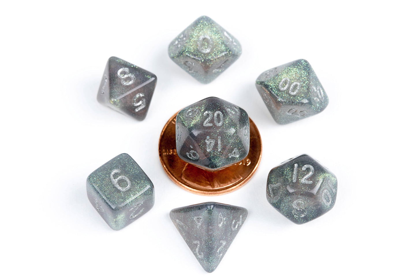 FanRoll Miniature Dice Set: Stardust Gray/Silver (7)