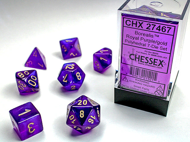Chessex Dice Set: Borealis Royal Purple/Gold (7)
