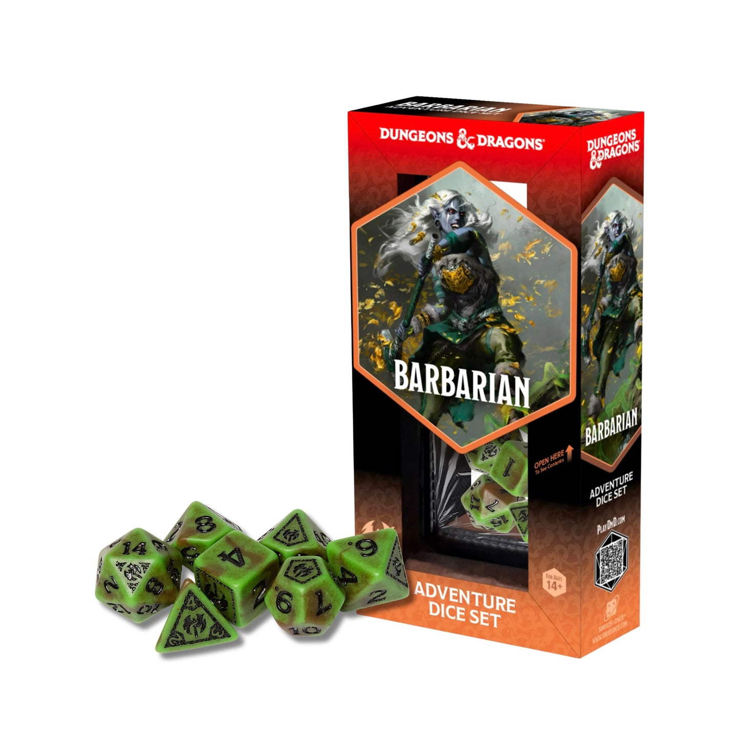 Sirius D&D Adventure Dice Set: Barbarian Green/Brown (14)