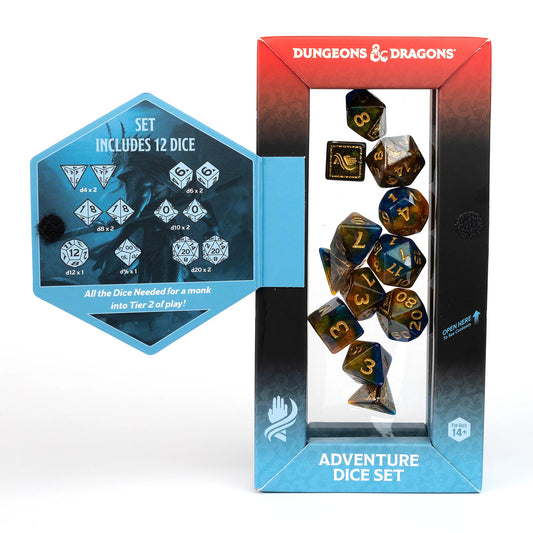 Sirius D&D Adventure Dice Set: Monk - Blue/Gold (12) [2024 Version]