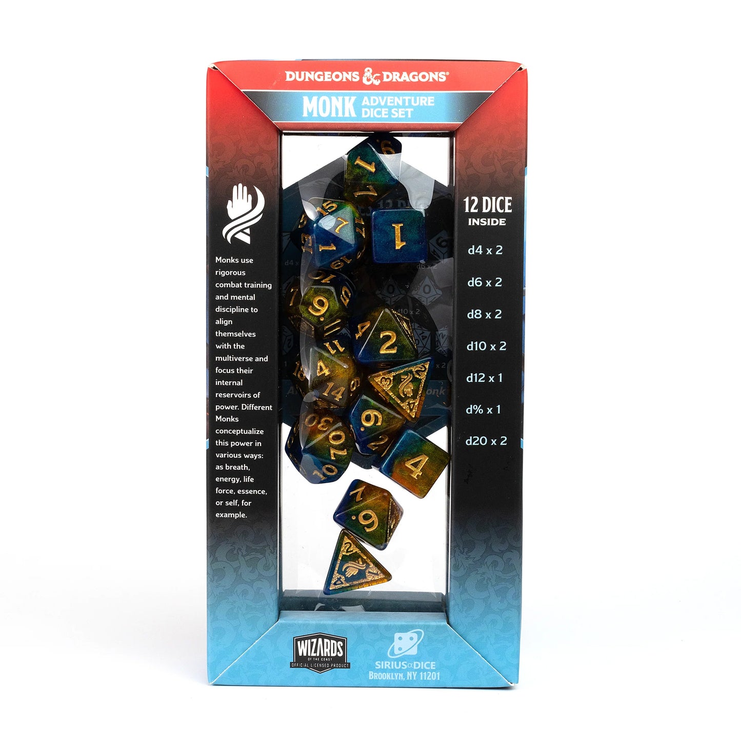 Sirius D&D Adventure Dice Set: Monk - Blue/Gold (12) [2024 Version]