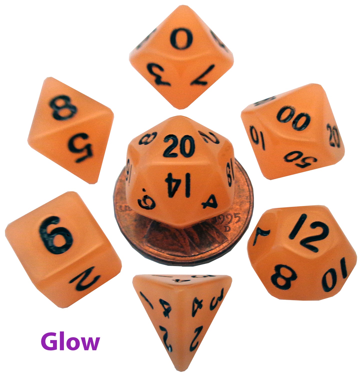 Metallic Dice Games Miniature Dice Set: Glow-in-the-Dark Orange/Black (7)