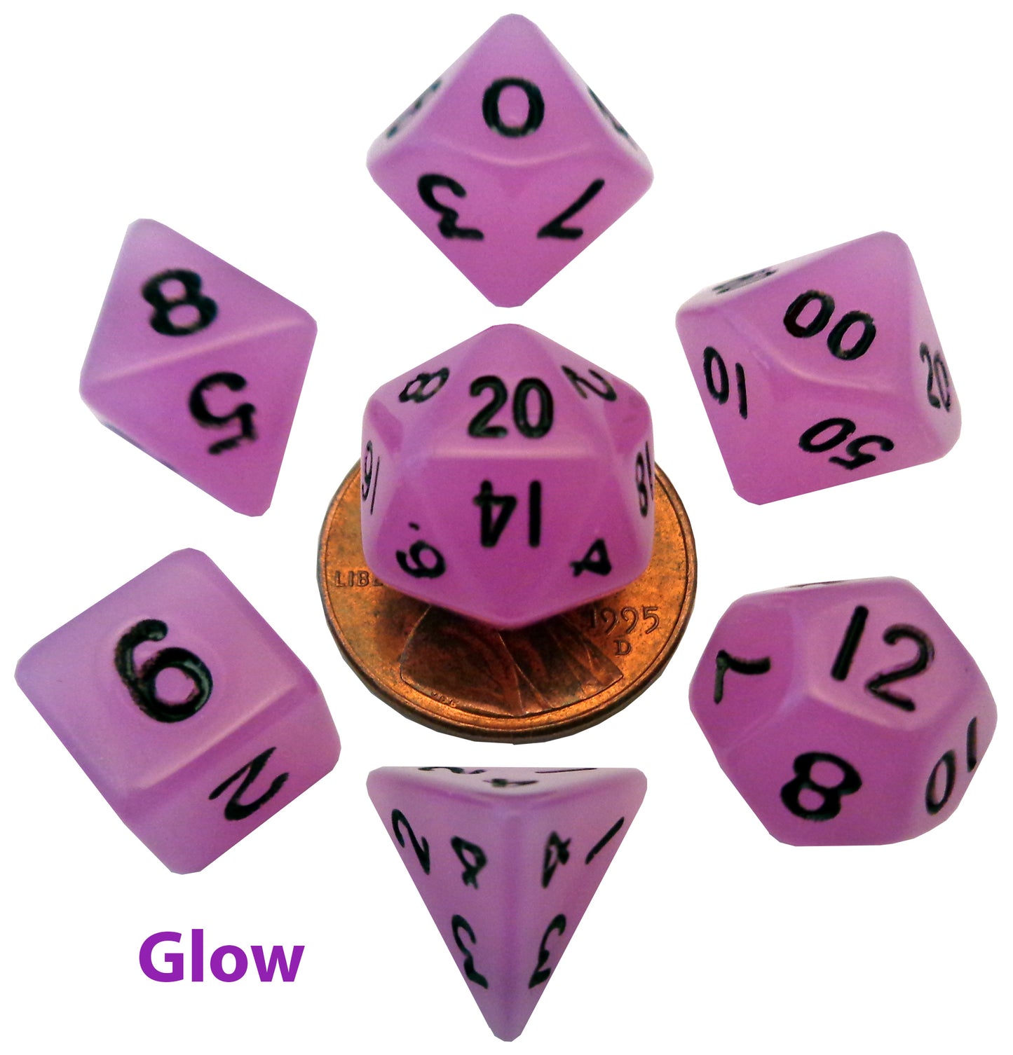 Metallic Dice Games Miniature Dice Set: Glow-in-the-Dark Purple/Black (7)