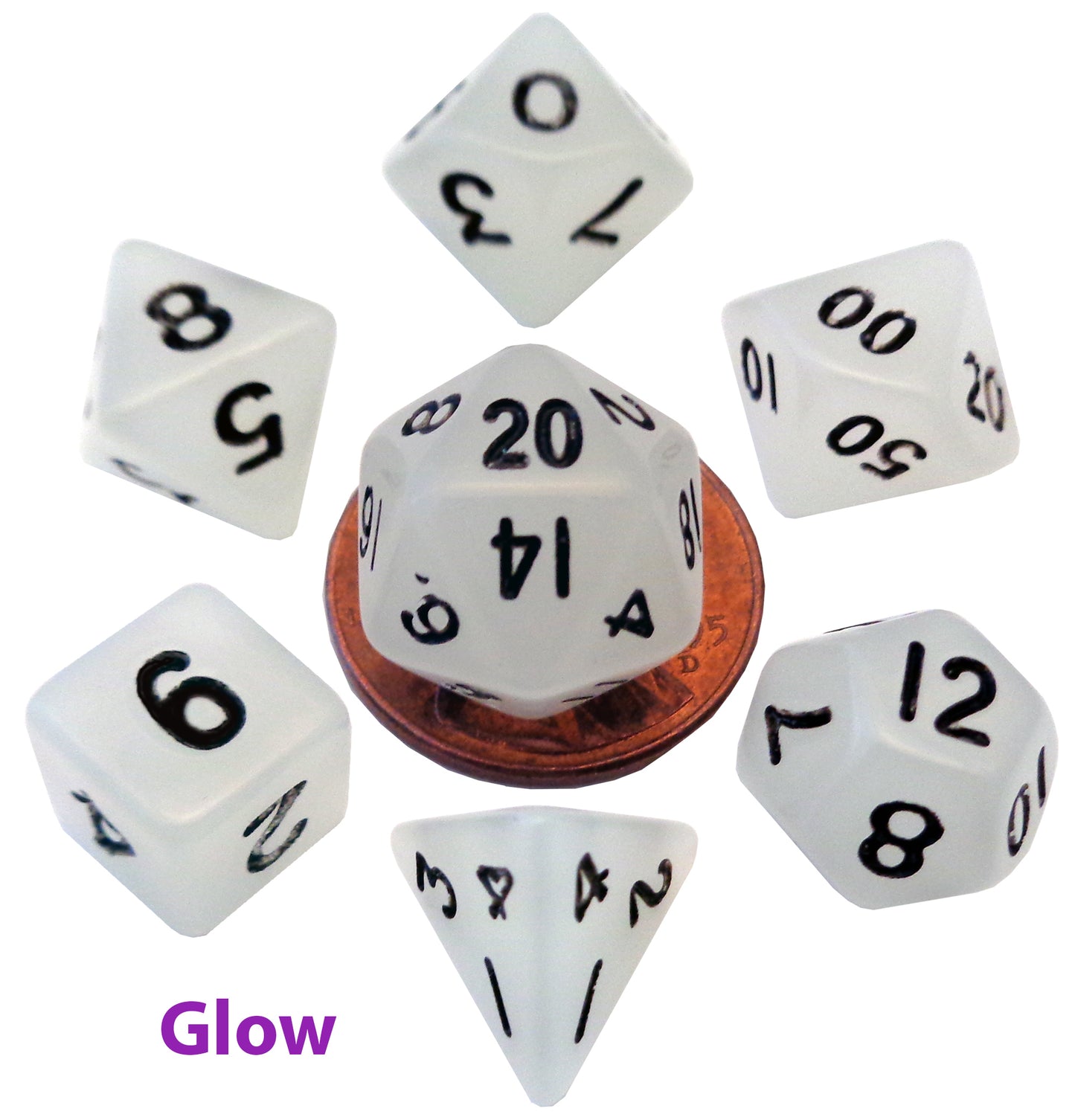 FanRoll Miniature Dice Set: Glow-in-the-Dark Clear/Black (7)