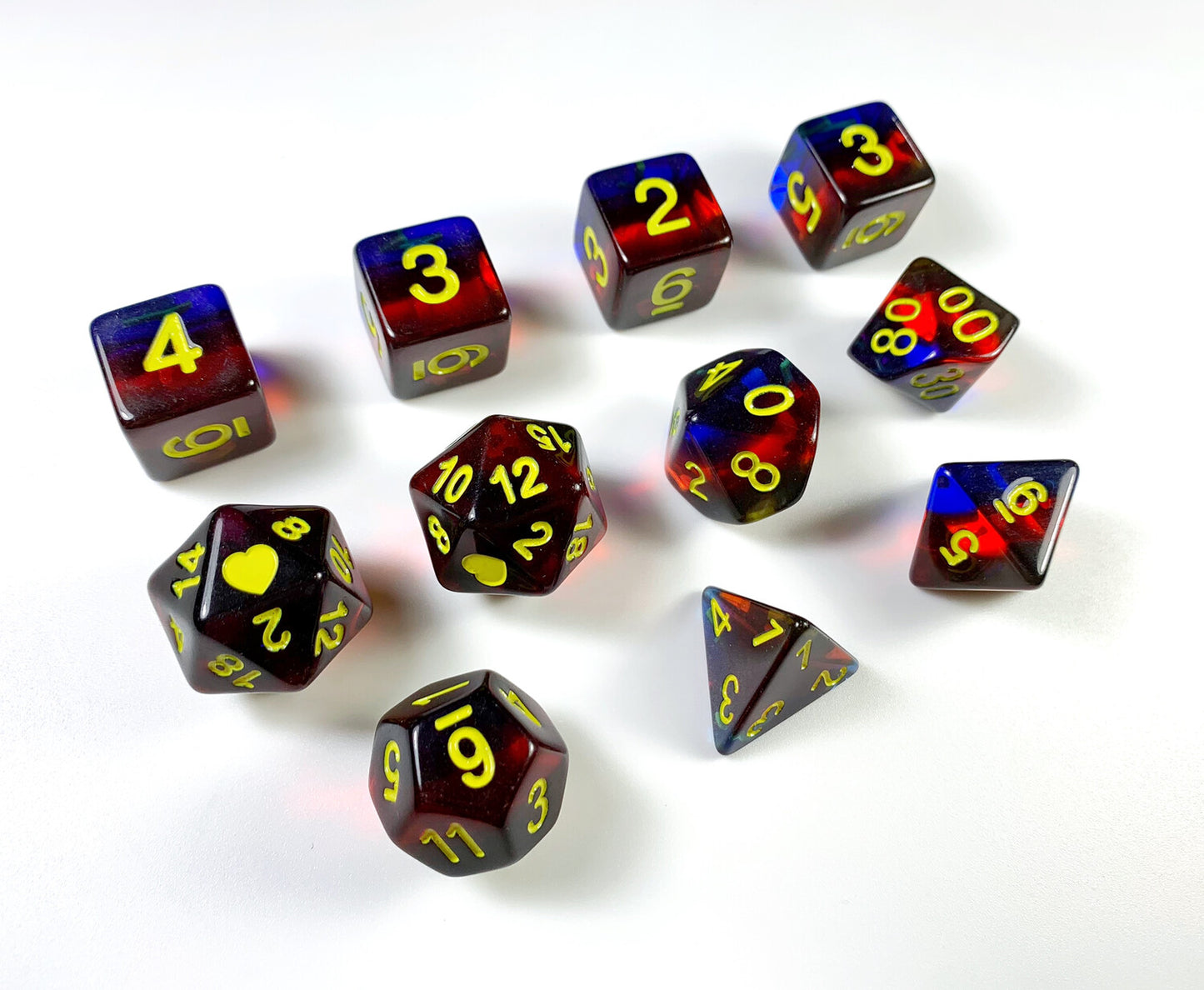Heartbeat Dice: Translucent Polyamory 11-Set