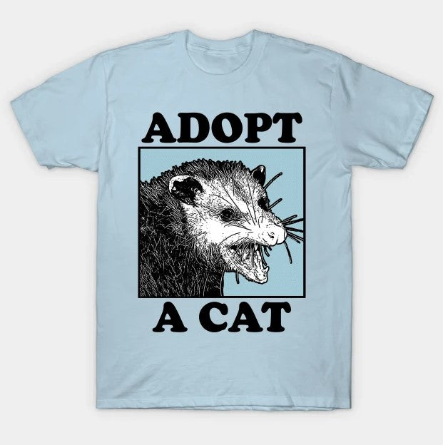 T-Shirt: Adopt A Cat - Light Blue