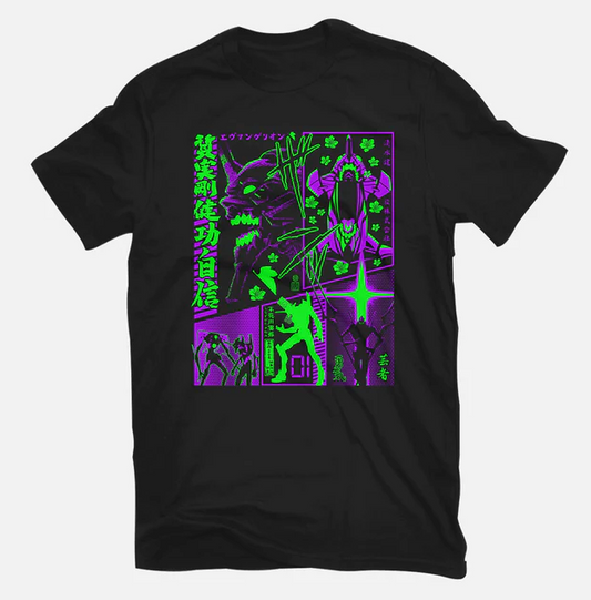 T-Shirt: Neon Manga - Black