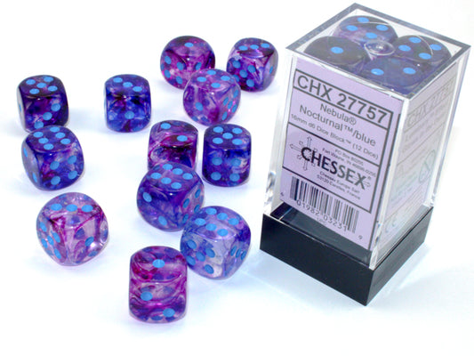 Nebula: Luminary 16mm d6 Nocturnal/Blue (12 dice)