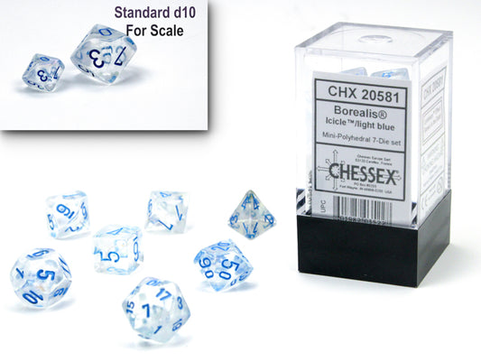 Mini Dice Set: Chessex - Luminary Borealis Icicle/Light Blue (Glow-in-the-Dark)