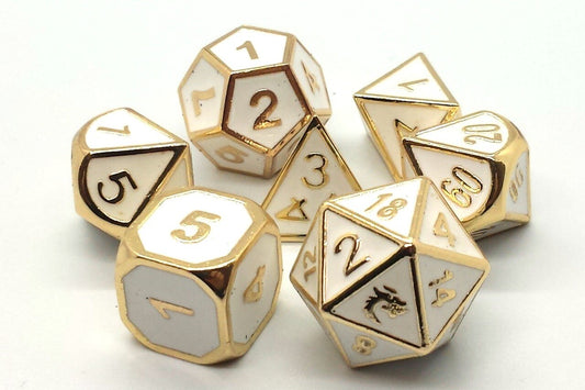 Metal Dice Set: Elven-forged White w/Gold