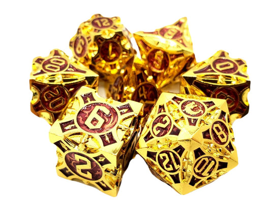 Old School Metal Dice Set: Gnome Forged - Gold w/ Purple