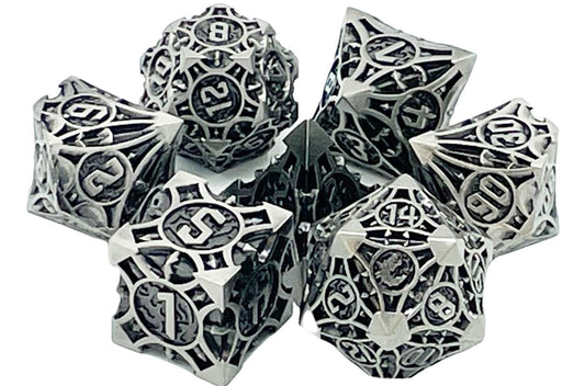 Old School Metal Dice Set: Gnome Forged - Ancient Silver